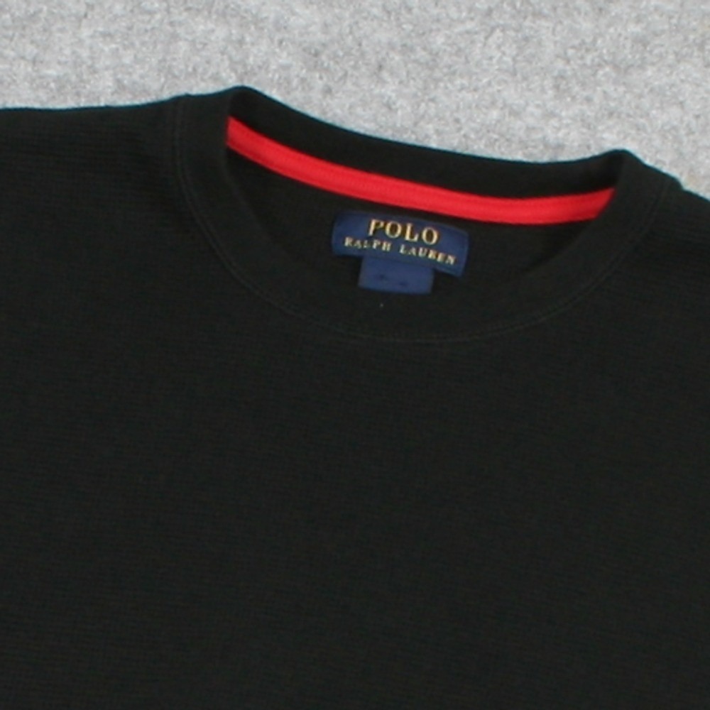Polo Ralph Lauren Mens T-Shirt Large Black Waffle Knit Thermal Red Pony Logo